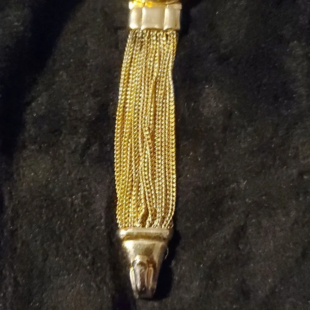 Visage Gold Multi Chain Strand Bracelet Watch Ram or Goat‎ Head Closure